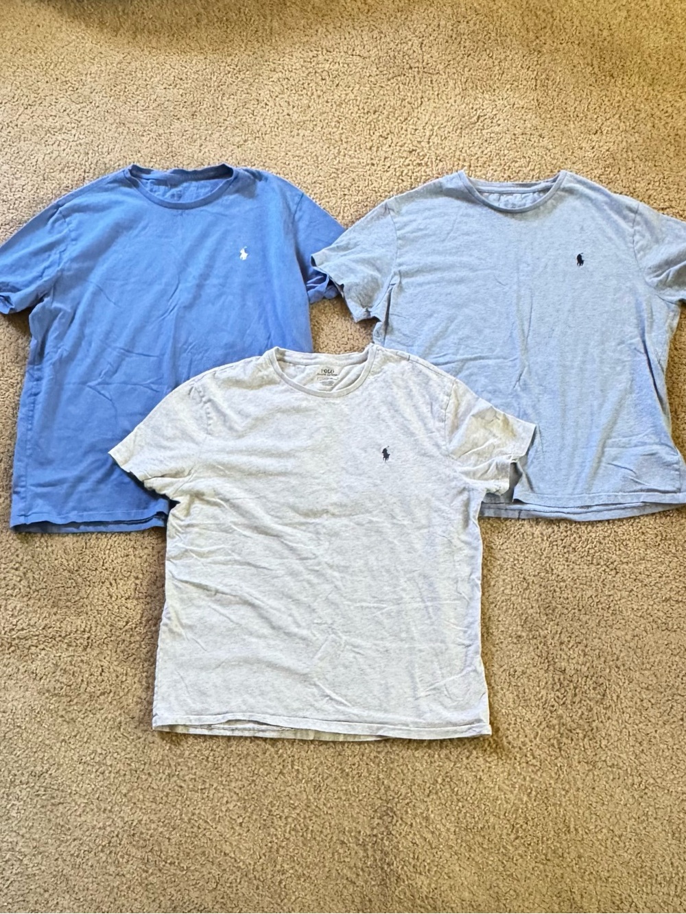 Polo by Ralph Lauren Men’s Crew Neck T-Shirt Blue and Grey Bundle of 3 SIZE L